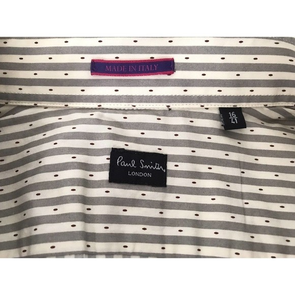 Paul Smith | Slim Fit Stripe Dress Shirt Mens Size 16 Gray Button Front Cotton - Picture 5 of 6